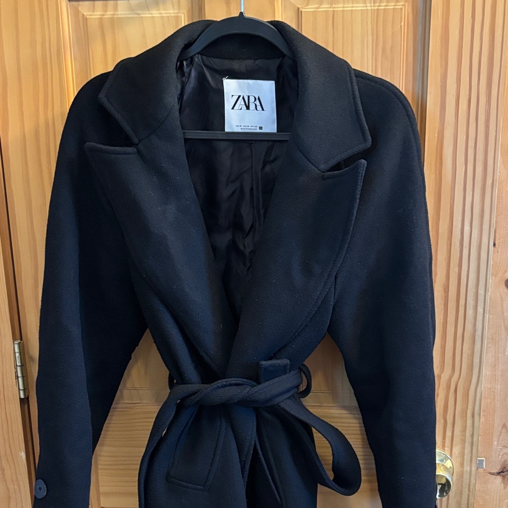 Zara Elegant Black Wrap Coat - Picture 12 of 12